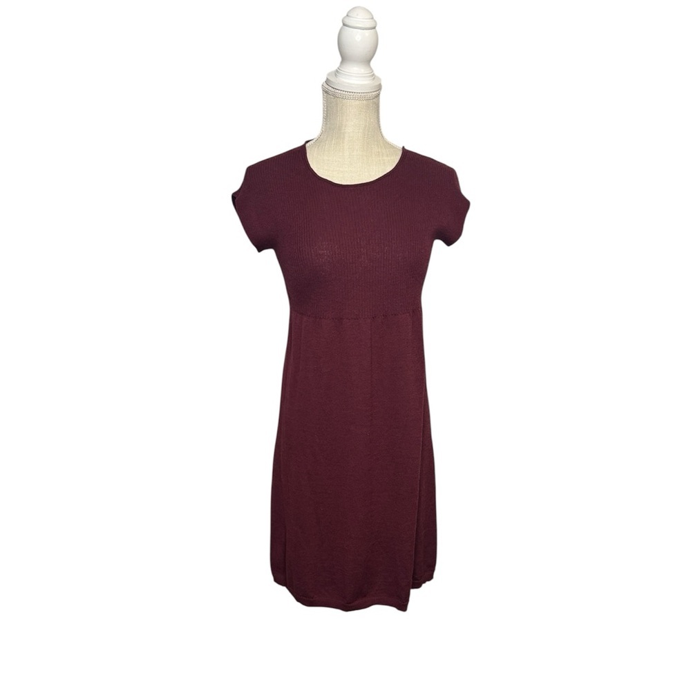 Eileen Fisher Burgundy Short Sleeve Wool Dress size XS